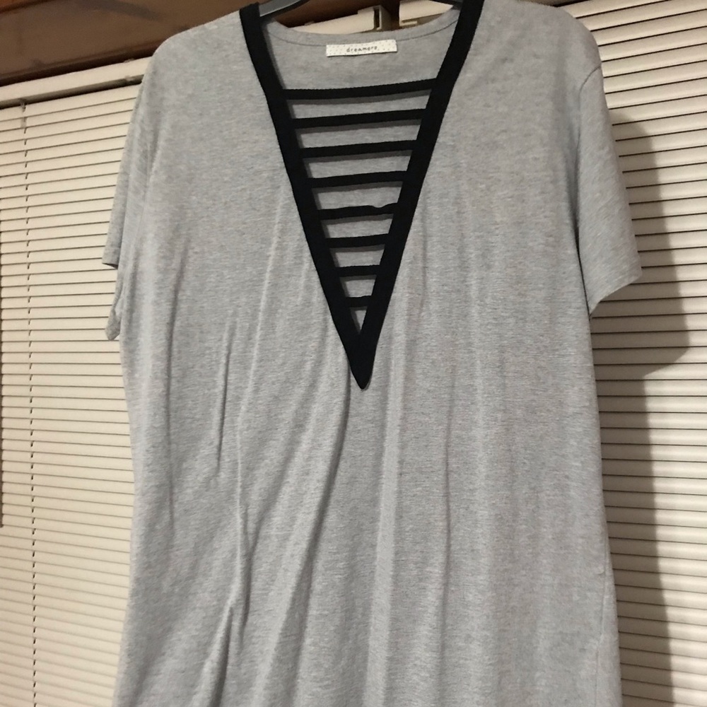 Black and grey deep V shirt
